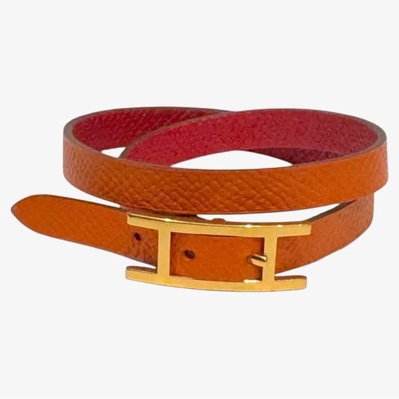 Hermes Behapi Double Tour Epsom Leather Reversible 2 Tone Bracelet Hapi Closure - Picture 13 of 14